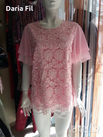 НАМАЛЕНИЕ-20% ИЗКЛЮЧИТЕЛНО КРАСИВА розова риза/блуза в дантела ХЛ/2ХЛ размер , снимка 2 - Ризи - 28361211