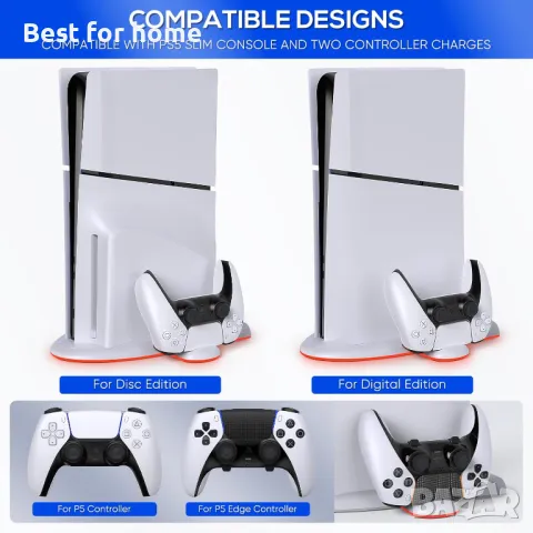 Зарядна станция FASTSNAIL с вентилатор за охлаждане само за PS5 Slim конзола, снимка 5 - Друга електроника - 50175166