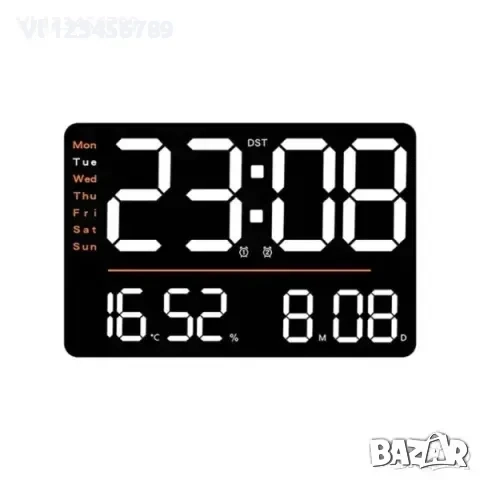 LED стенен часовник X6636 с време,седмица,температура,влажност+дистанц, снимка 2 - Стенни часовници - 52270119