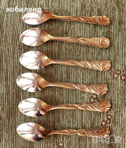 Позлатен комплект - лъжички за кафе, снимка 3 - Антикварни и старинни предмети - 49346604