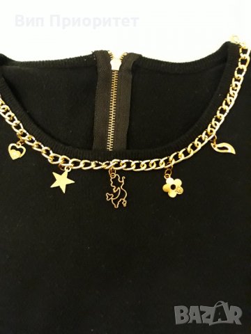 Черна мека блузка фино плетиво със златни орнаменти около деколтето, изчистени предница и гръб,с цип, снимка 8 - Блузи с дълъг ръкав и пуловери - 37456302