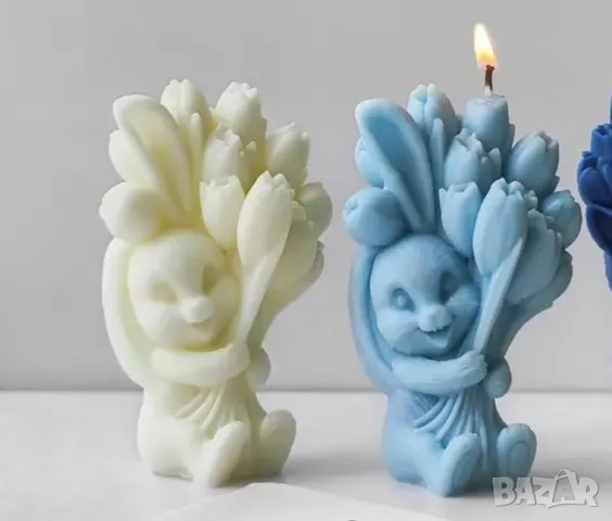 Молд зайче и катеричка с букет лалета 