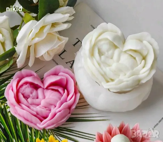 3D Бебе обвито в сърце листа роза силиконов молд форма фондан шоколад смола гипс сапун свещ, снимка 4 - Форми - 49572892