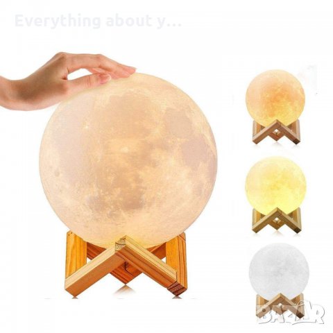 3D лампа със стойка Луна с активиране чрез почукване, снимка 1 - Настолни лампи - 32385681