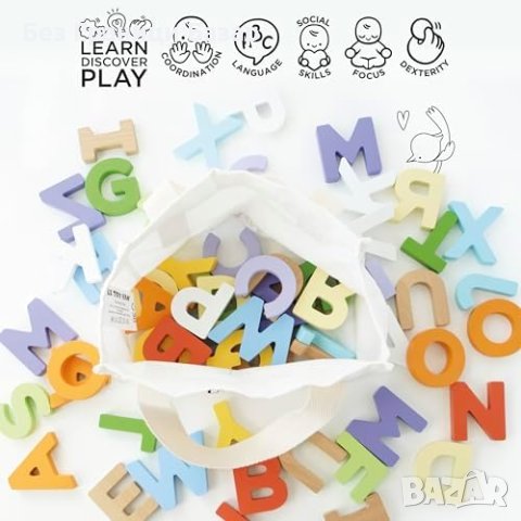 Нова Le Toy Van Образователна игра Комплект за правопис от дърво - 60 броя букви в чанта, снимка 7 - Образователни игри - 43182503