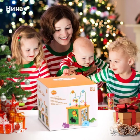 Дървен занимателен куб Montessori - 6 в 1