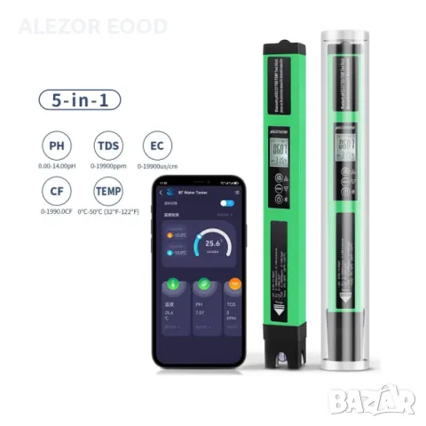 Уред за измерване на PH, TDS, EC, CF и Температура с Blueooth, 4323, снимка 1