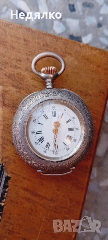 Сребърен джобен часовник,цветен емайл,1890, снимка 3 - Антикварни и старинни предмети - 43909408