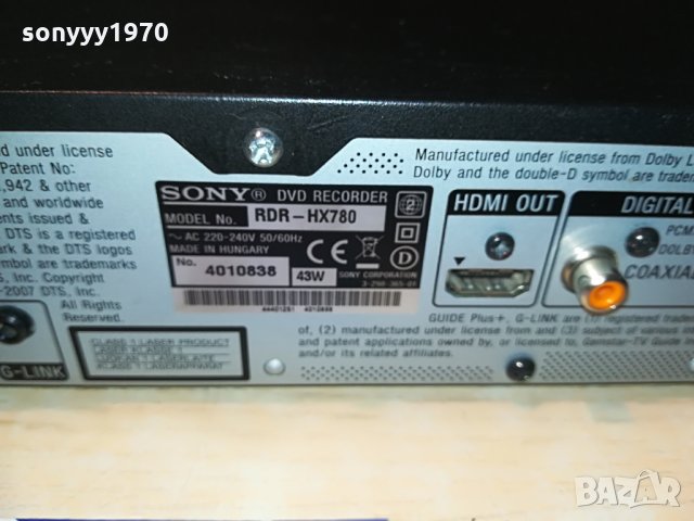 SONY RDR HX-780 HDD/DVD RECORDER-USB/HDMI, снимка 15 - Плейъри, домашно кино, прожектори - 29063533