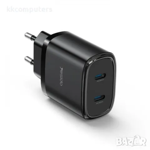 Зарядно/Адаптер 220V / Yesido YC54 / 2xPD 20W / + кабел Type-C - Lightning(iPhone) / Черен / Баркод 