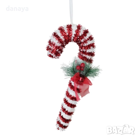 6140 Висяща коледна украса Захарно бастунче, 30 см, снимка 4 - Декорация за дома - 52001503
