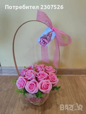 Кошница с рози, снимка 2 - Подаръци за жени - 49093412