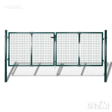 vidaXL Оградна порта от стомана 306x100 см, зелена（SKU:42979）, снимка 1