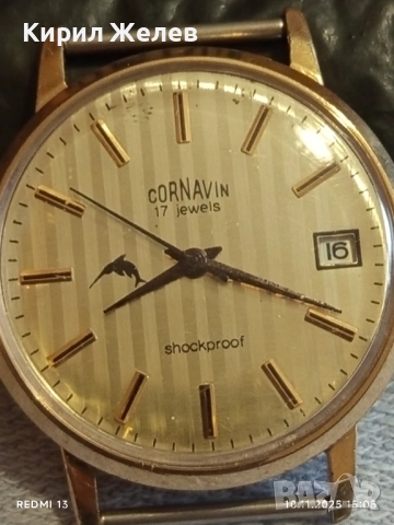 Стар механичен часовник мъжки CORNAVIN работи позлатен перфектен 37524, снимка 2 - Антикварни и старинни предмети - 52364106