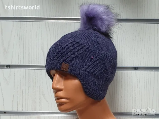 Нова детска зимна шапка тип ушанка с помпон в лилав цвят, снимка 5 - Шапки, шалове и ръкавици - 47893944