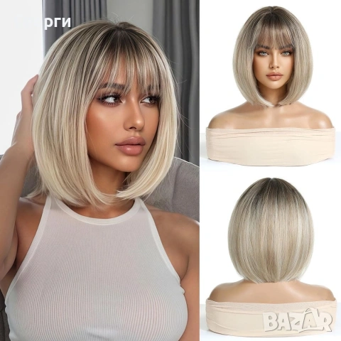 Къса права руса перука 