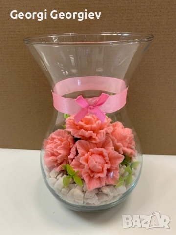 цветя изработени с глицеринов ароматен сапун и Българска роза Стара Загора,бивше кино Септември, снимка 11 - Изкуствени цветя - 52499822