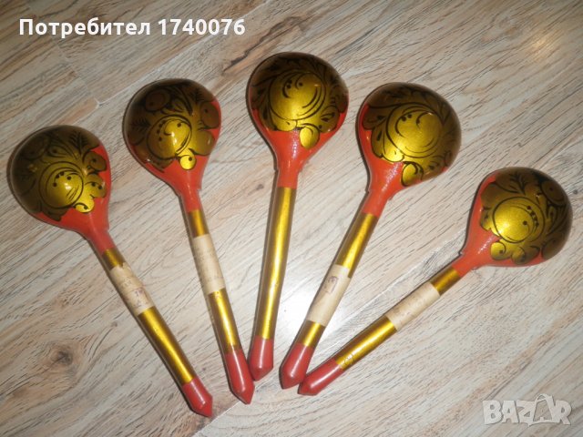 5 бр руски дървени лъжици, снимка 2 - Прибори за хранене, готвене и сервиране - 26852729