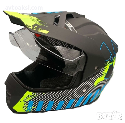 Каска Крос Мотор/Скутер/Бъги/Вело/АТВ с Визьор Два цвята, снимка 3 - Аксесоари и консумативи - 51985694