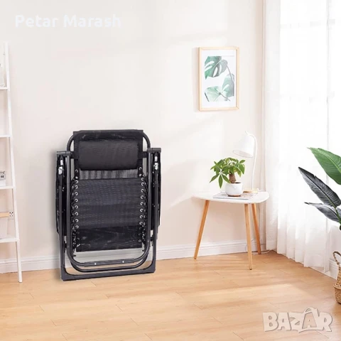 Шезлонг KraftWorld Lagos – Сгъваем, метален, с подлакътници и поставка, снимка 4 - Градински мебели, декорация  - 51066052