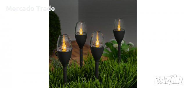 Комплект LED соларна лампа свещ, Черна, 4бр., снимка 2 - Декорация за дома - 36790496