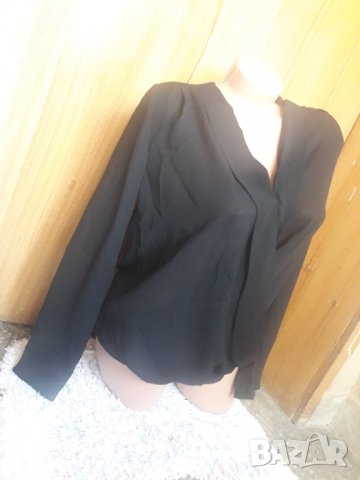 Черна прозрачна блуза от шифон Л, снимка 2 - Блузи с дълъг ръкав и пуловери - 33382329