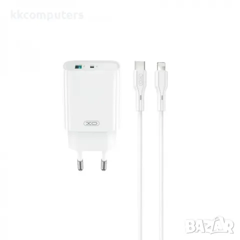 Зарядно/Адаптер 220V / XO-CE30 30W / PD, USB QC 3.0 / + Type-C - Lightning Кабел / Бял / Баркод : 45