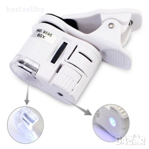 Лупа микроскоп UV лед осветление увеличение 60Х телефон макро обектив, снимка 6 - Други инструменти - 29016954
