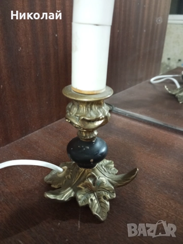Малка бронзова лампа имитираща свещник, снимка 6 - Антикварни и старинни предмети - 52188235