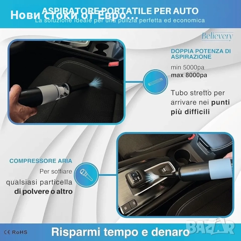 Преносима автомоб прахосмукачка, мощна 8000pa,издухване на въздух, двойна скорост, 6000mAh,, снимка 4 - Прахосмукачки - 52450633
