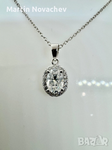 Сребърно колие с мойсанит (Диамант) 1 карат, снимка 2 - Колиета, медальони, синджири - 52933693