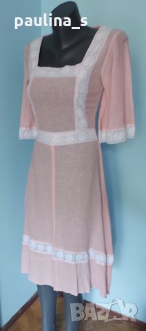 Винтидж кенарена рокля с дантела / Англия , снимка 1 - Рокли - 33306899