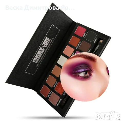 Палитра от 14 дълготрайни водоустойчиви цвята сенки за очи MAANGE HZS118, снимка 12 - Козметика за лице - 47726945