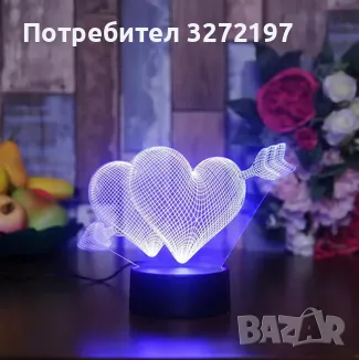 Холограмна 3D LED лампа Heart Arrow,RGB Седемцветен Интелигентен Контрол,USB, снимка 3 - Настолни лампи - 49496053