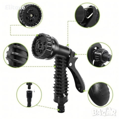 Гъвкав разтеглив градински маркуч 30м – Пълен комплект с пистолет (7 функции) и конектори, снимка 8 - Други инструменти - 53371303