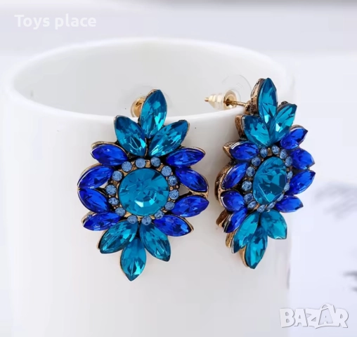 Луксозни висящи обеци с цветни кристали