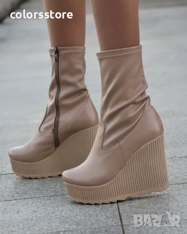 Боти на платформа - бежова кожа - BNPL70