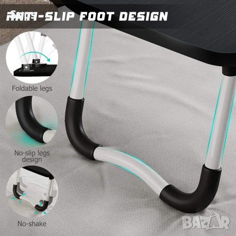 Сгъваема маса за лаптоп за легло със слот за таблет за сърфиране, работа, закуска, черен, снимка 5 - Маси - 43490200