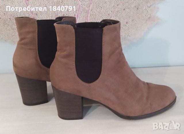 Бежови боти – цвят капучино, велур, № 41, снимка 3 - Дамски боти - 40643038
