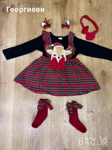 Коледна детска рокля с чорапи фиби и лента 18-24 м/рокля с еленче, снимка 2 - Бебешки рокли - 48427637
