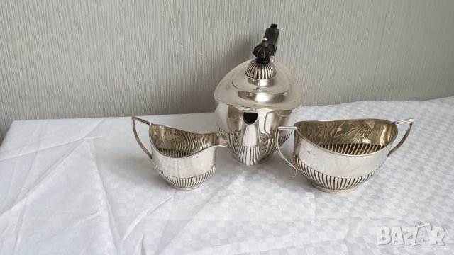 Английски сребърен сервиз за чай от 3 части -Бирмингам 1840г, снимка 12 - Антикварни и старинни предмети - 43203113