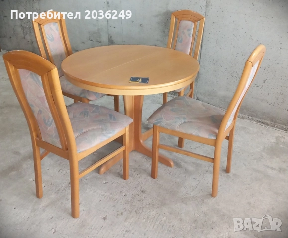 Комплект масивна разтегателна маса с 4 стола, снимка 2 - Маси - 52345741