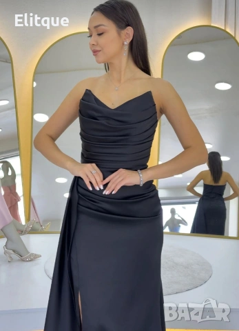 дълга сатенена рокля с цепка , снимка 6 - Рокли - 53194689