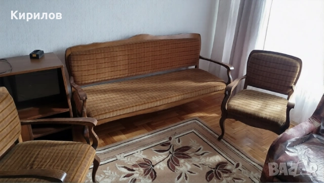 Ретро канапе с фотьойли, орех