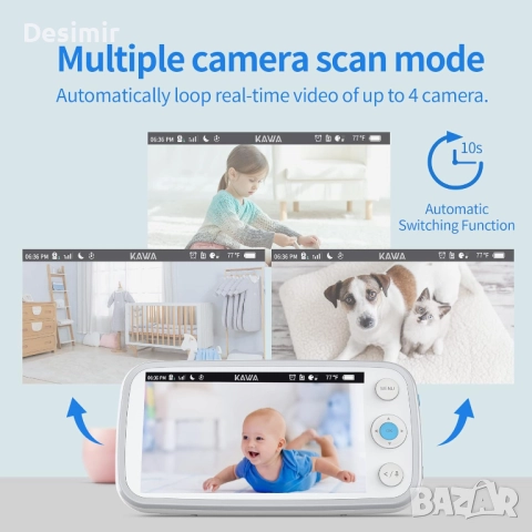 KAWA 2K видео бебефон с 5" монитор, нощно виждане, VOX звук, снимка 4 - Други - 52671920