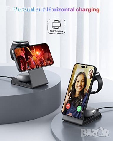 3 в 1 Нова стойка зарядно за телефон слушалки часовник Магнитна станция iPhone iWatch, снимка 6 - Селфи стикове, аксесоари - 40100450