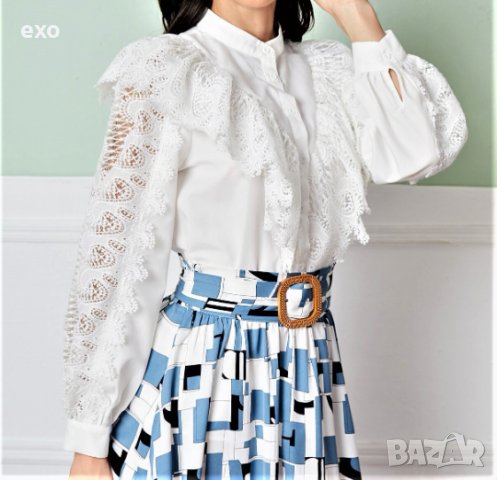 Бяла блуза дантела, Голям размер бяла блуза, Бяла риза