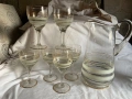 Стъклен соц керамичен сервиз за вино - кана и 6 броя чаши на столче , снимка 2