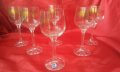 Кристални чаши комплект 6 бр за вино Чехословакия, златна шарка, столче в кутията си, снимка 1 - Чаши - 33301789