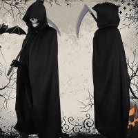 Костюм на Grim Reaper Хелоуин 4 части, черно наметало с маска на черепа, коса, скелетни ръкавици, снимка 6 - Други - 44069211